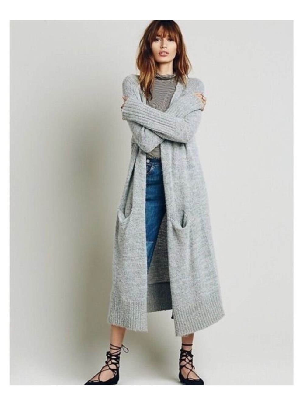 Free People Santa Cruz Alpaca Wool Blend Longline Cardigan Forest Green Size Sm
